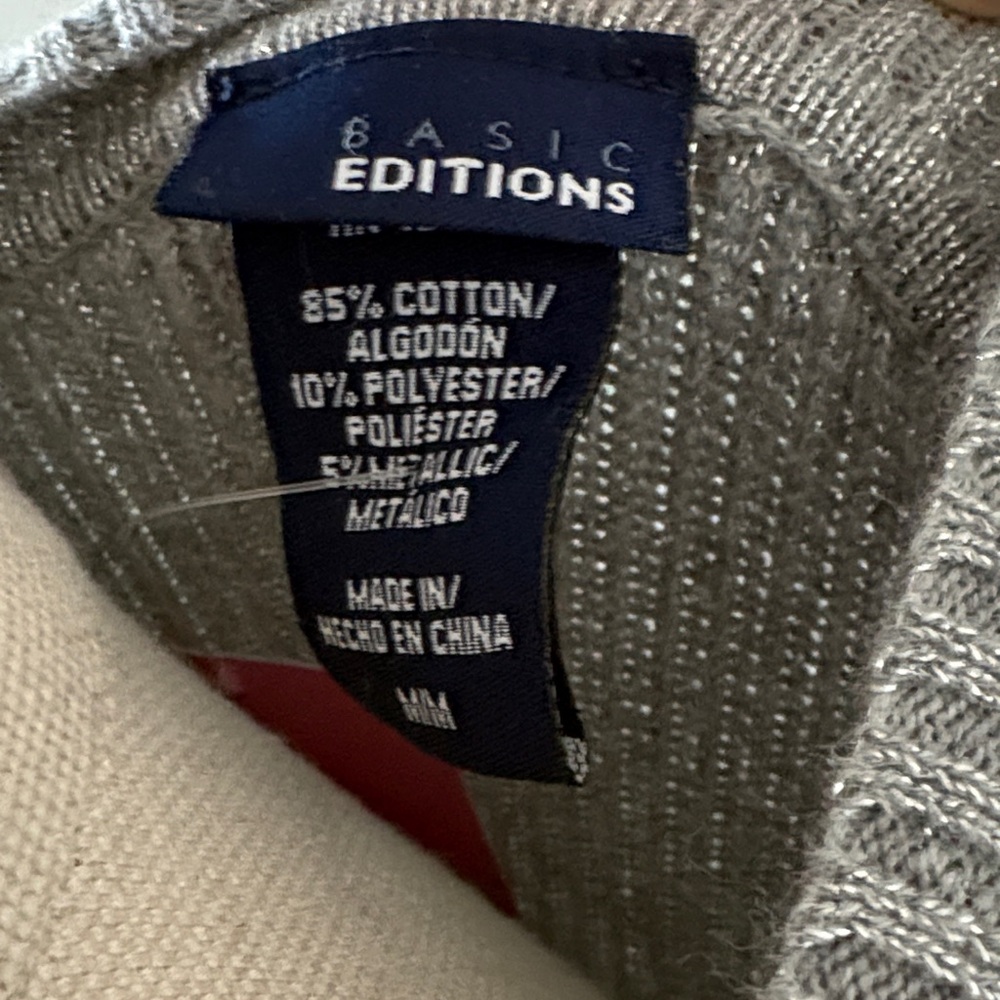 Basic Editions Metallic Ribbed Knit Sweater — Silver - Picture 2 of 9